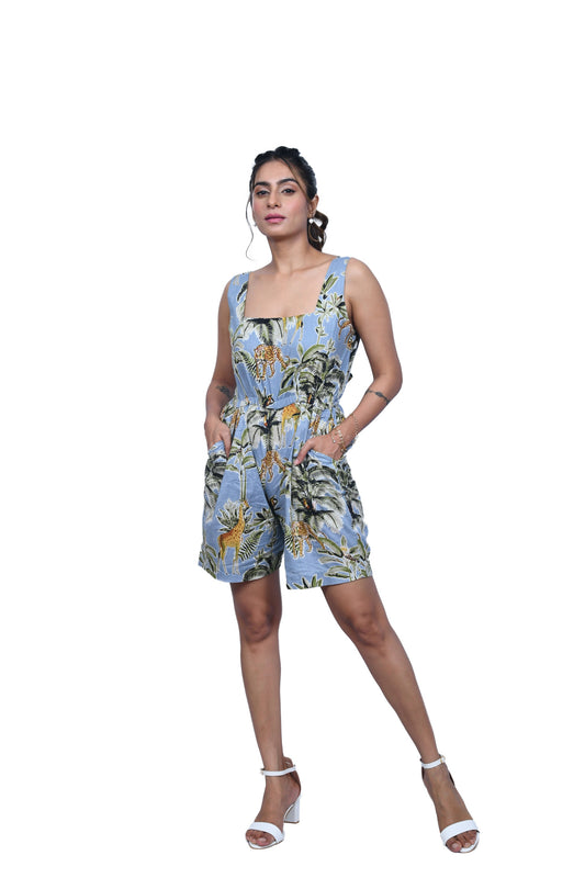 Exotic Tropical Safari Bow Tie Jumpsuit for Women