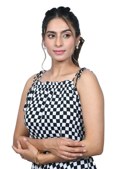 Women’s Chessboard Mini Dress in Rayon - Stylish & Trendy Pattern