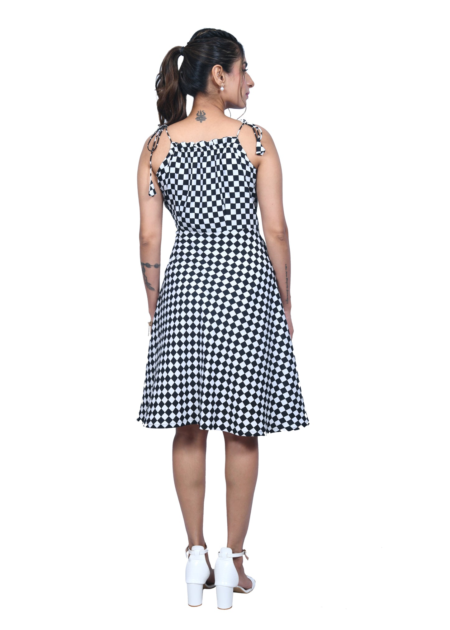 Women’s Chessboard Mini Dress in Rayon - Stylish & Trendy Pattern