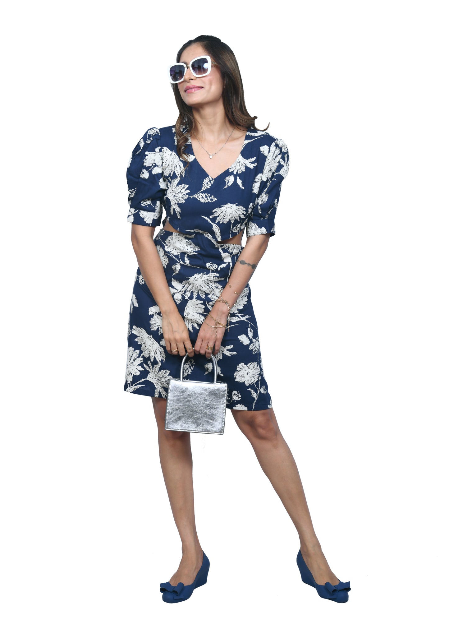 Viscose Blue Blossom Mini Dress 